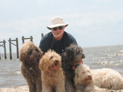   Holly, Kritta, Bella, Rosie, and Jim at the Beach.

